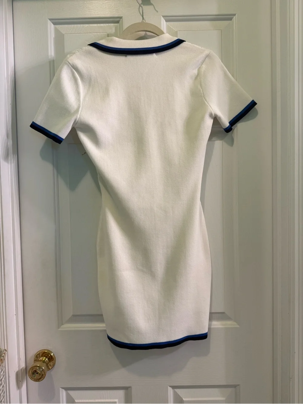 English Factory White Mini Polo Dress with Navy Trim - Picture 2 of 5